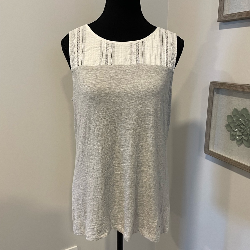 Never Worn! Tommy Hilfiger Grey Sleeveless Top With White Lace Yoke Detail